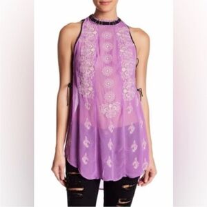 FREE PEOPLE Sunset Kisses embroidered tunic top in purple NWOT